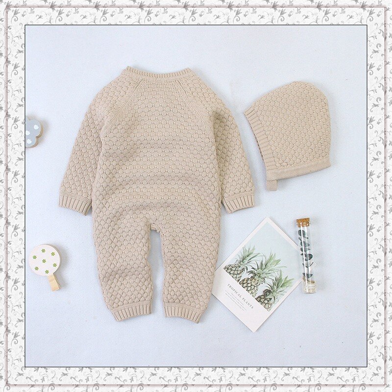 Kin Tted Truien Winter Soild Warm Romper + Cap 2 Stuks Jongen Meisje Baby Trui Volledige Mouw Kinderen Truien Jas kerst Kleding