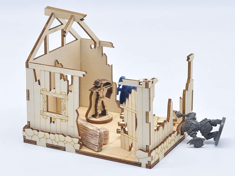 Ruined House Wooden Destroyed Building Medieval Fantasy Village Terrain Scatter for Dungeons and Dragons, Wargame, D&D