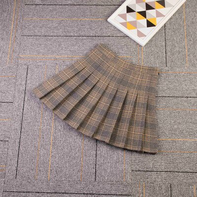 Winter Tennis Skirts Autumn Woolen Plaid Pleated Skirt Higt Waist Student Cheerleader Uniform With Inner Shorts Badminton Skirts: Yellow Grey / XS