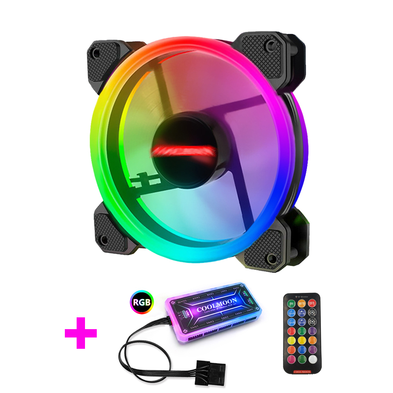 Coolmoon – boîtier de ventilateur RGB pour PC, silencieux, avec télécommande IR, 120mm: Or
