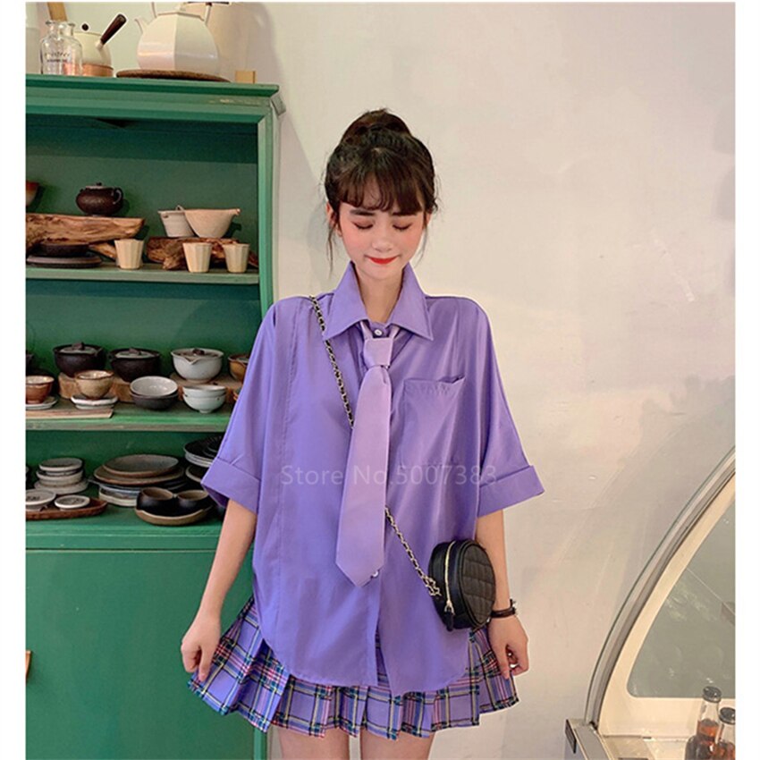 Uniforme JK Morado para mujer, ropa de calle de estilo Harajuku japonés, Falda plisada de talla grande para estudiantes escolares, ropa de Bar de Hip Hop