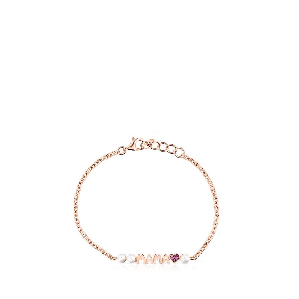 Bracelet en acier inoxydable pour femme, couleur or Rose, avec lettres Mama, cœur, perle blanche, Bea, à la , pour maman: Rose Gold