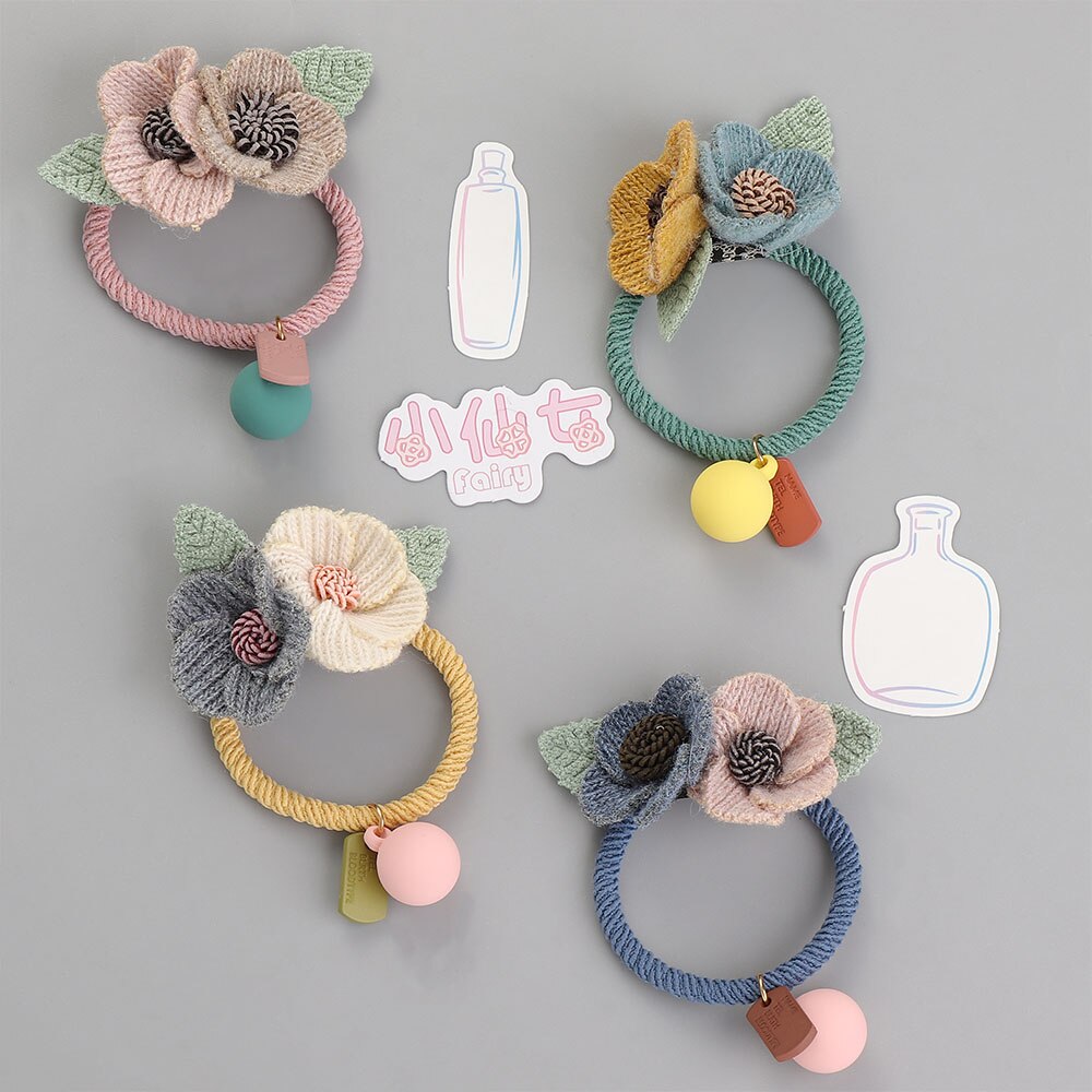 Elastic Women Girls Ponytail Holder Knitting Flowers Simple Hair Rope Hair Bands Cute Rubber Band Hair Ring Hair Tie Accessories