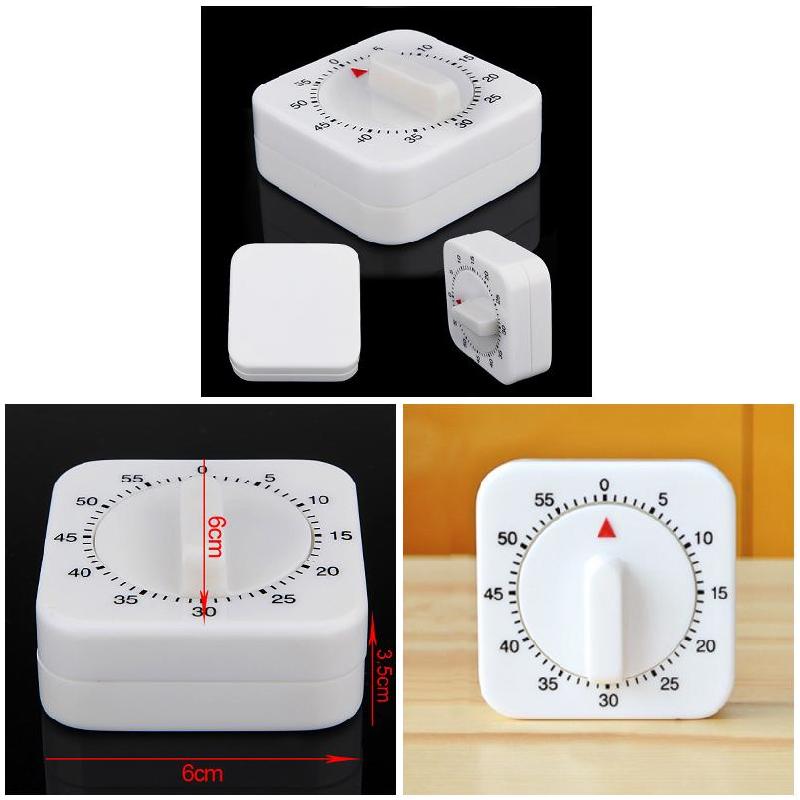 60 Minutes Kitchen Timer Count Down Alarm Reminder White Square Mechanical Timer for Kitchen JAN88