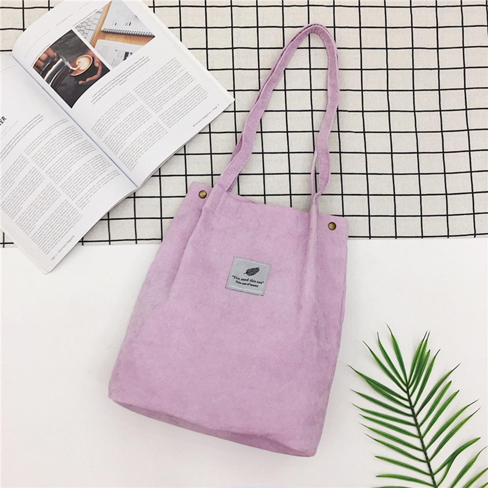 Vrouwen Zakken Corduroy Bakken Tas Vrouwen Schouder Handtassen Grote Capaciteit Boodschappentassen Casual Effen Kleur Shopper Strandtas: Paars