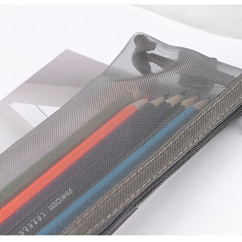 1 Pcs Pencil Case Simple Transparent Mesh Nylon Office Student Pencil Bag School Supplies High Capacity Pen Box