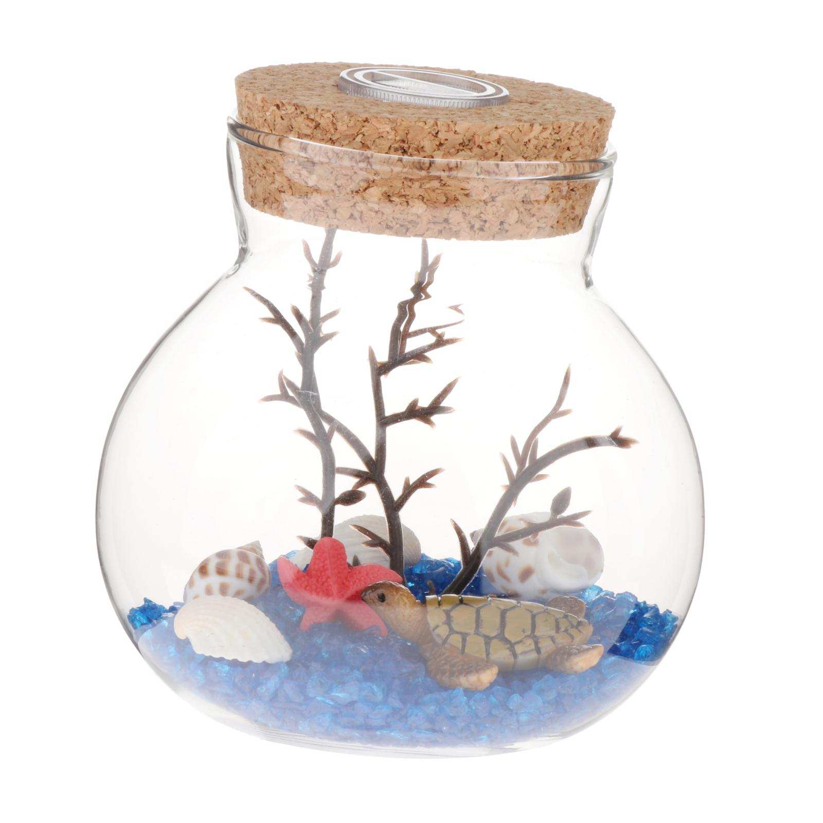 Glass Terrarium Container Multiple Choices Planter Jars with Wood Base &amp; Lid Plant Terrarium Bowl Vase with Fairy Lights: Blue sand turtle