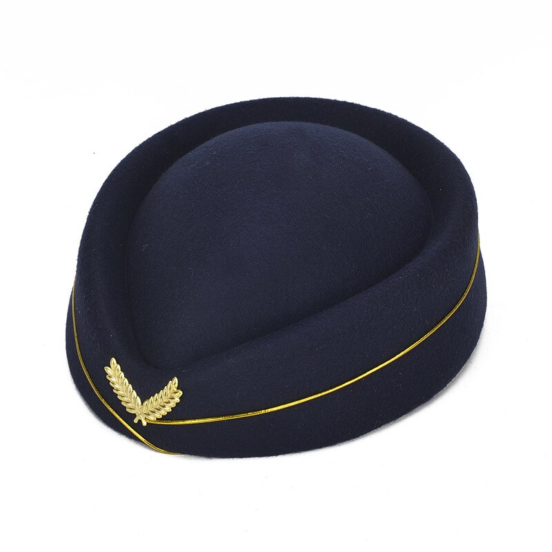 Sombrero de azafata, gorra de equipo de tambor, banda de actuación, boina de lana de cortesía para Hotel, baile, escenario, chica, disfraz de animadora, sombrero de uniforme: Dark Blue