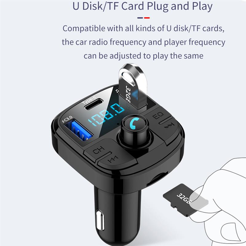 Bluetooth 5.0 Fm Transmitter Car Kit QC3.0 Double USB Car Charger With ...