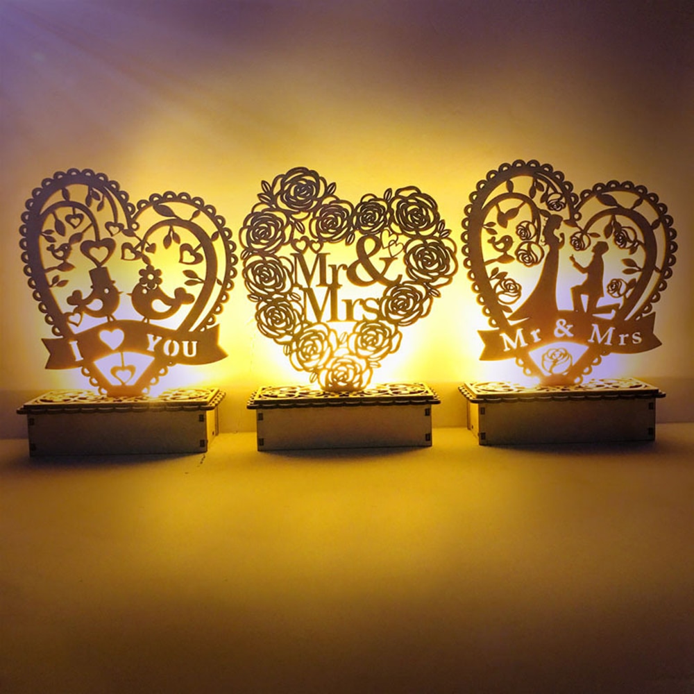 Drewniane ozdoby patelnia i pani dekoracje ślubne rustykalne ślub sprzyja prezenty DIY ślub walentynki prezent dla dziewczyny doprowadziło noc światło