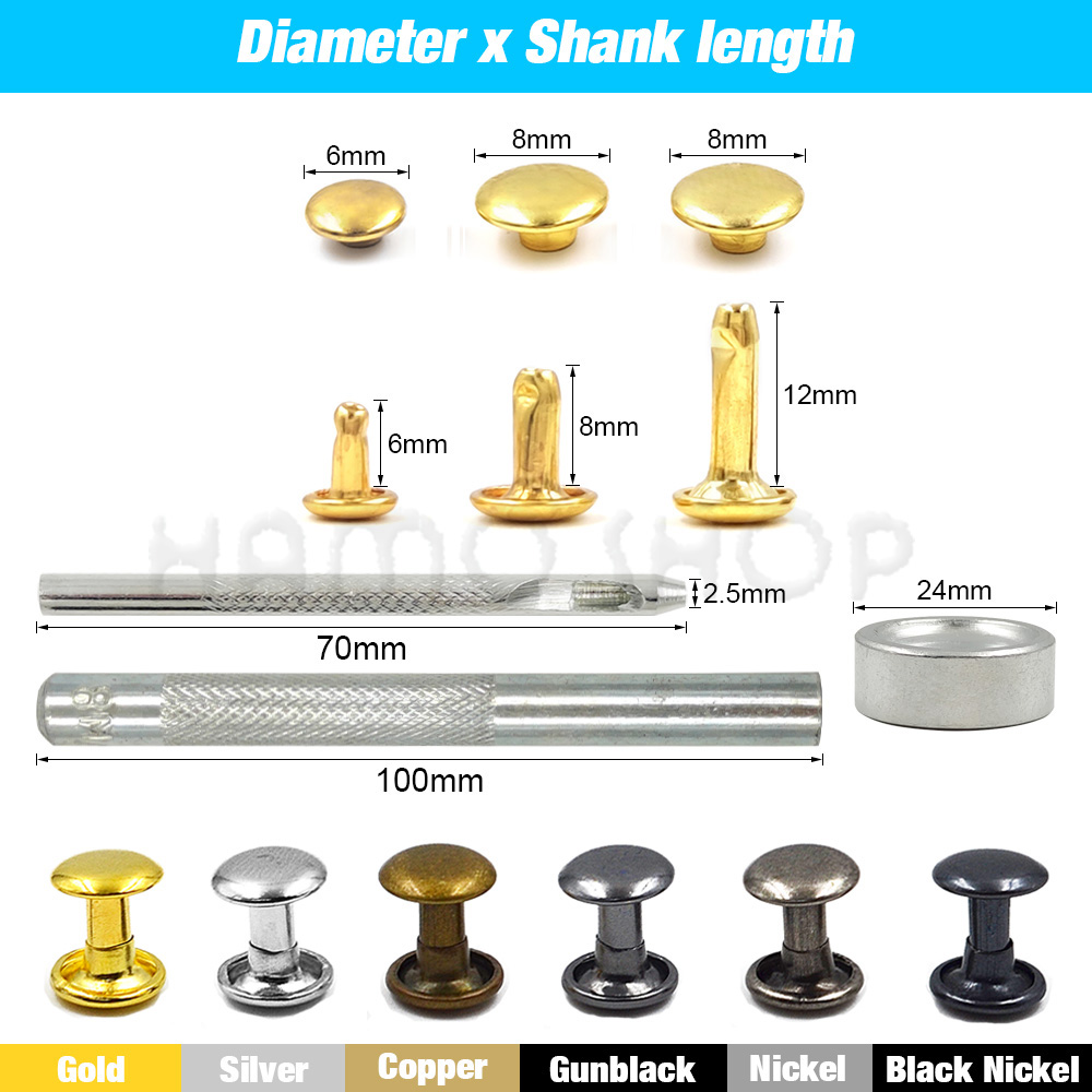 Metal Double Cap Rivets Stud Round Nail Spike With Tool Kits For Leathercraft Repair Shoes Bag Belt Clothing Garment Accessories