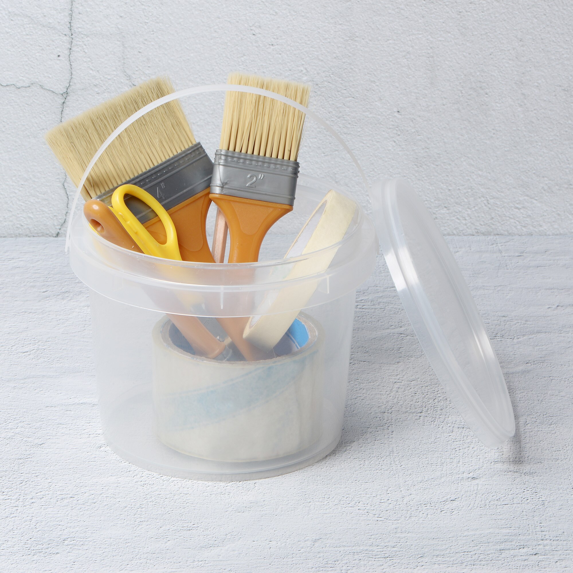 Uxcell-cubo de plástico para pintura, recipiente multiusos de 0,13 galones/500ml, taza de Pintura transparente con mango y tapa