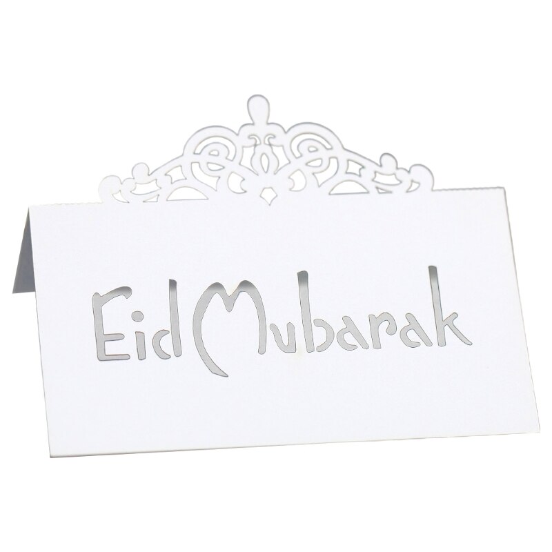 100Pcs 3D Bloemen Kroon Eid Mubarak Tafel Card Ramadan Kareem Holle Letters Papier Placecard Moslim Party Decoratie: 8