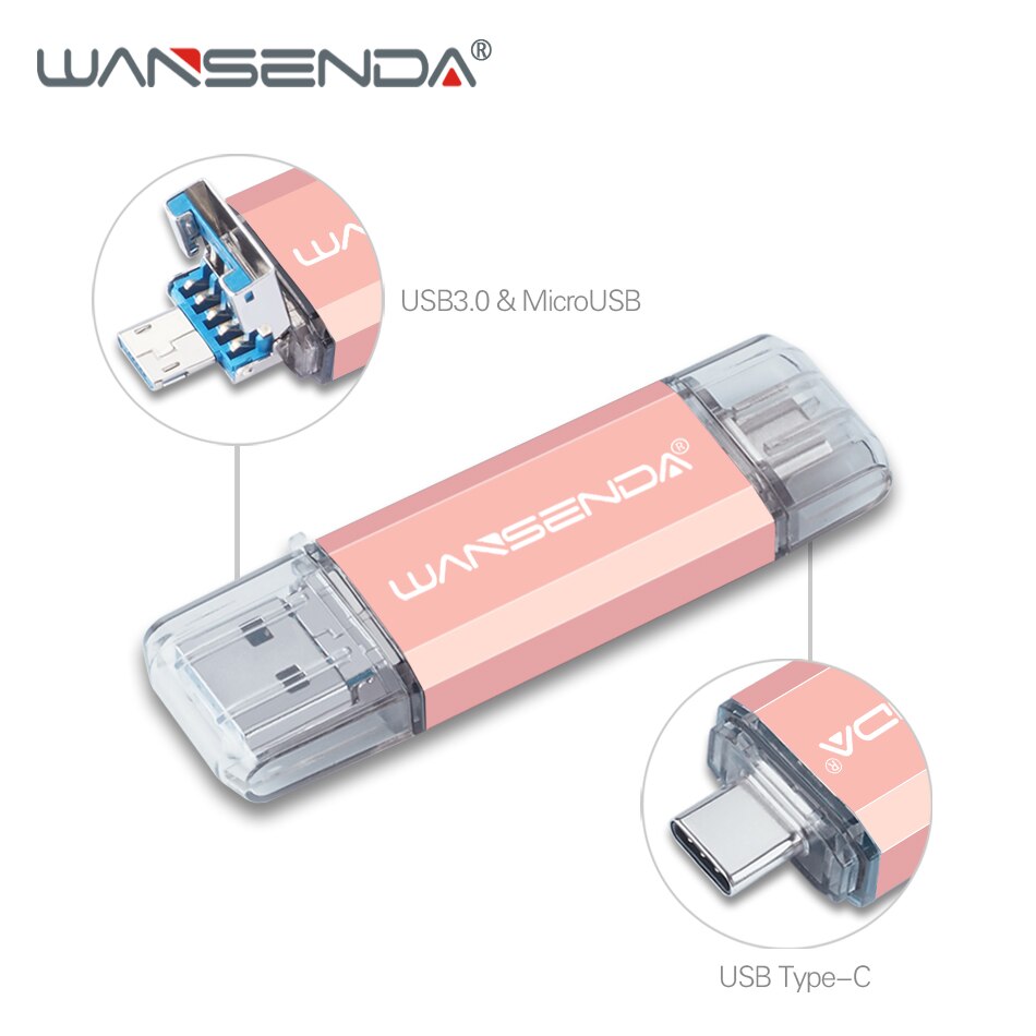 doble uso OTG unidad Flash USB 3 en 1 USB3.0 y tipo-C & Micro USB Pen Drive 512GB 256GB 128GB 32GB 64GB USB pendrive: 256 GB / Rose Gold