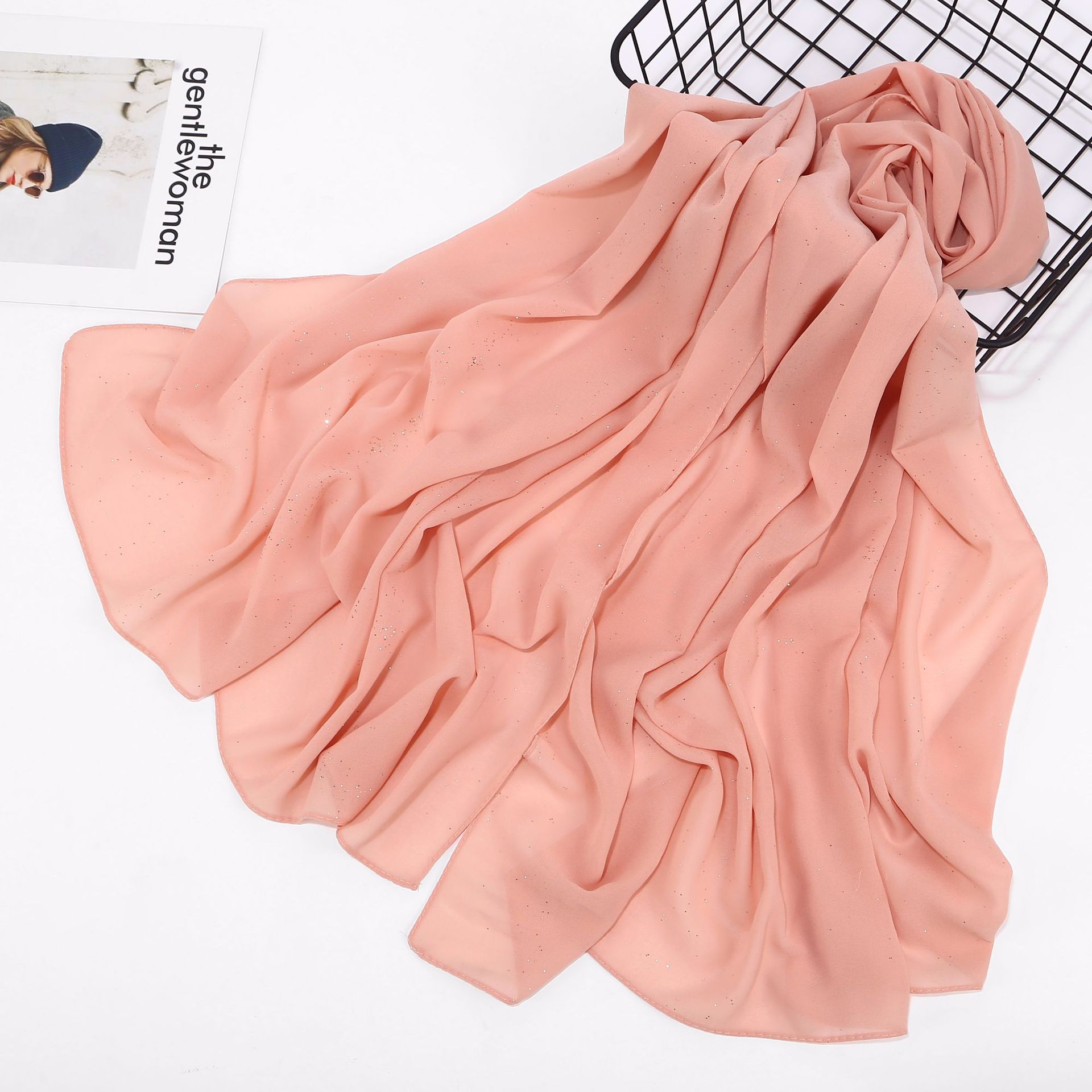 Ensfarvet forår sommer glitter chiffon tørklæde til kvinder shimmer sjal muslimsk hoved hår hijab tørklæder bufanda mujer: Farve 18