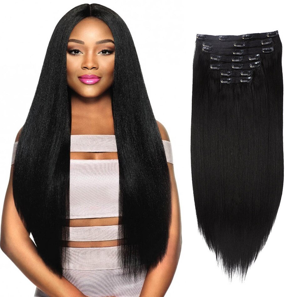 Natuurlijke Haar Clip In Extensions Lange Haarverlenging 20 Clip 24 Inches 7 Stks/set Zwart Bruin En Blond Kleur Door booming Haar: #1B