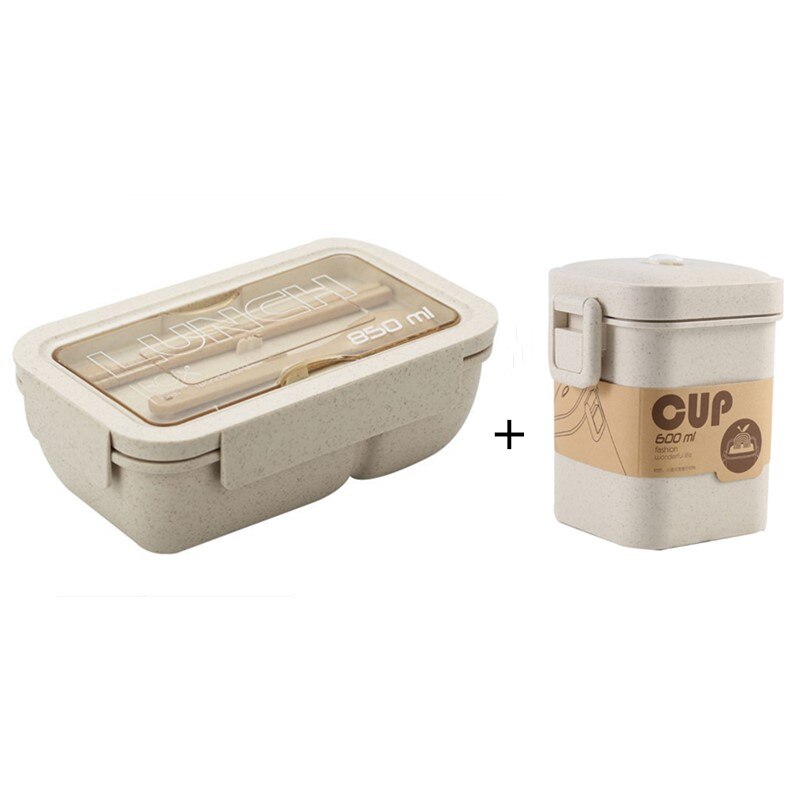 850ml Wheat Straw Lunch Box Healthy Material Bento Boxes Microwave Dinnerware Food Storage Container Lunchbox: Beige Set