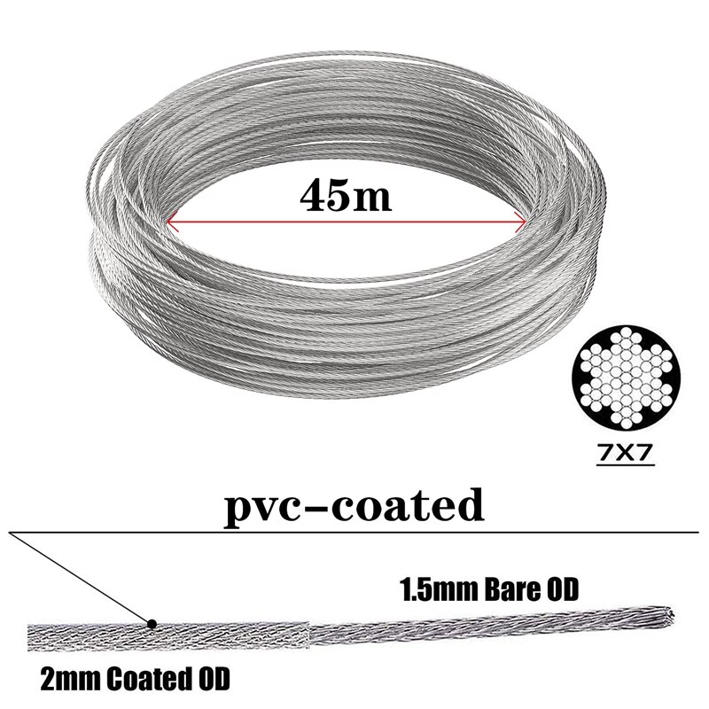 45M Pvc Gecoat Staaldraad Hek Draad Tuin Draad Voor Klimmen Planten/Draad Hek Roll Kit/Staal draad Spanner