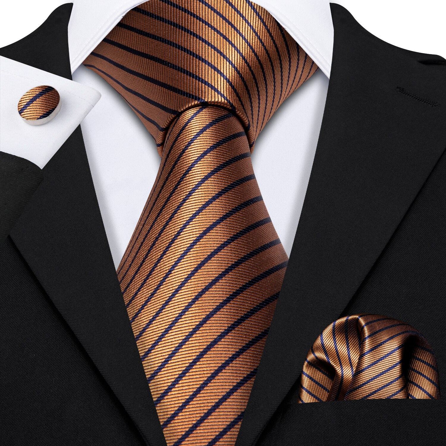 LS-585 Barry.Wang Mannen Stropdas Zijde Gestreepte Jacquard Geweven Classic Tie + Hanky + Manchetknopen Set Voor Formele Wedding Bedrijvengids Party: LS-5238