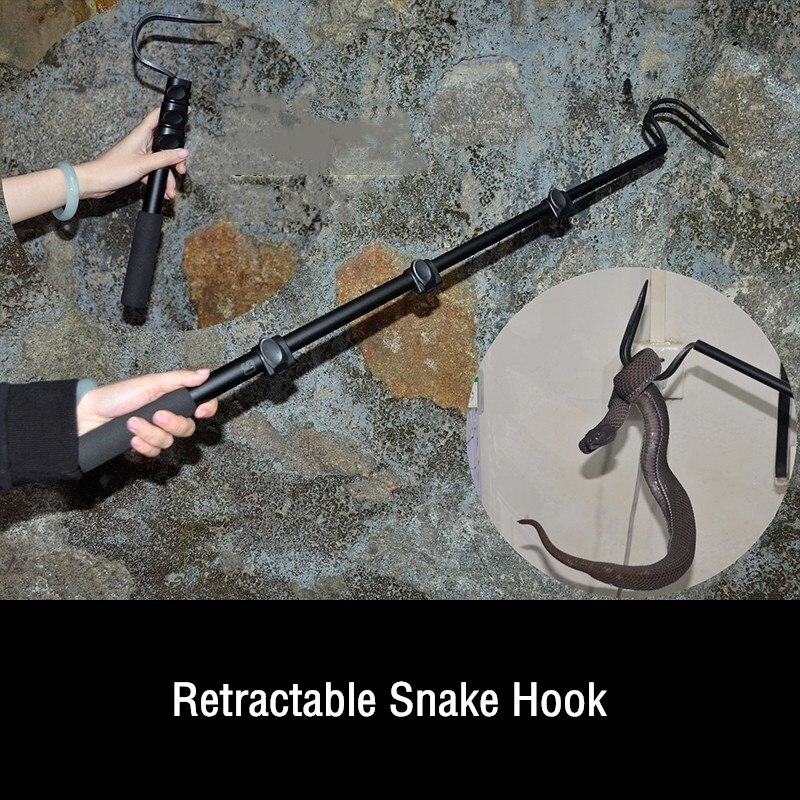 Adjustable Snake Hook Long Handle Snake Tongs Reptile Catcher Stick Rattlesnake Grabber Pick-up Handling Tool