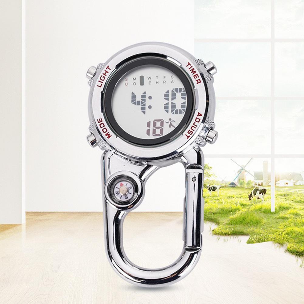 Digital Carabiner Watch Shock Resistant Waterproof Backpack Belt Clip on Watch Outdoor Compass Bottle Opener Luminous Clock