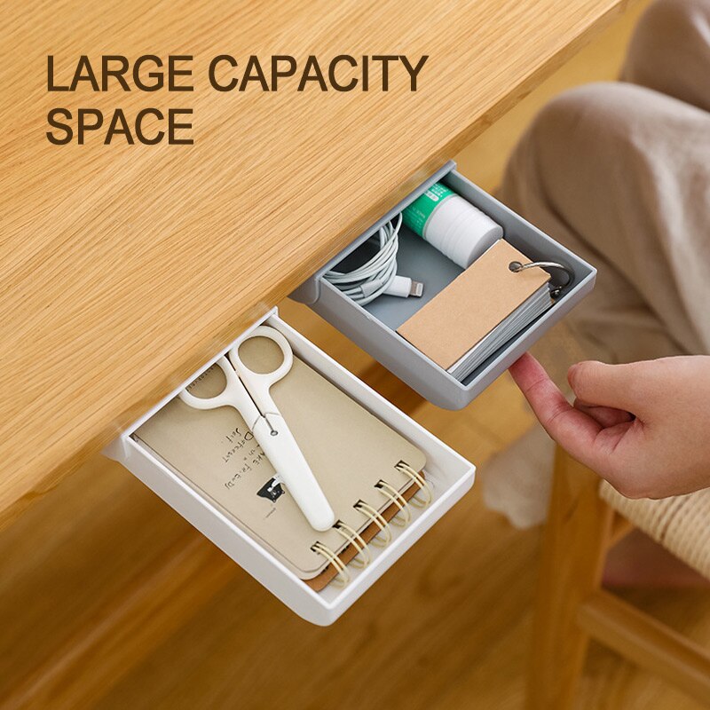 1pcs Paste Plastic Desk Storage Case Self-Adhesive Under Desk Drawer Makeup Organizer Hidden Sticky Sundries Storage Box