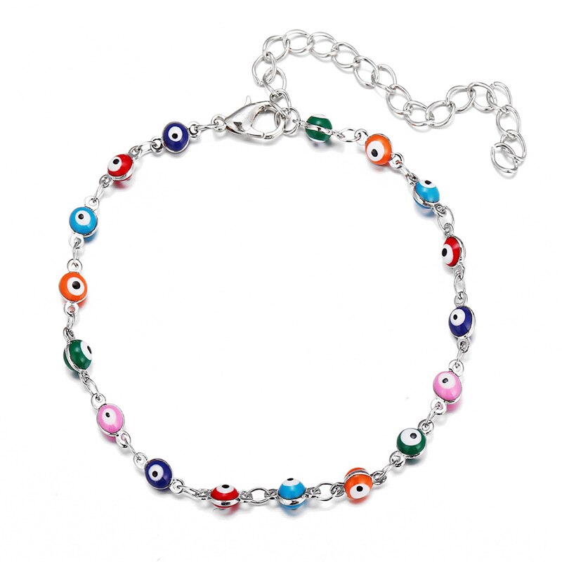 Tobilleras de abalorios Bohemias de ojos turcos multicolor para mujer, pulsera de tobillo de concha de tortuga, pulsera de pie, joyería de playa de océano: JL037B