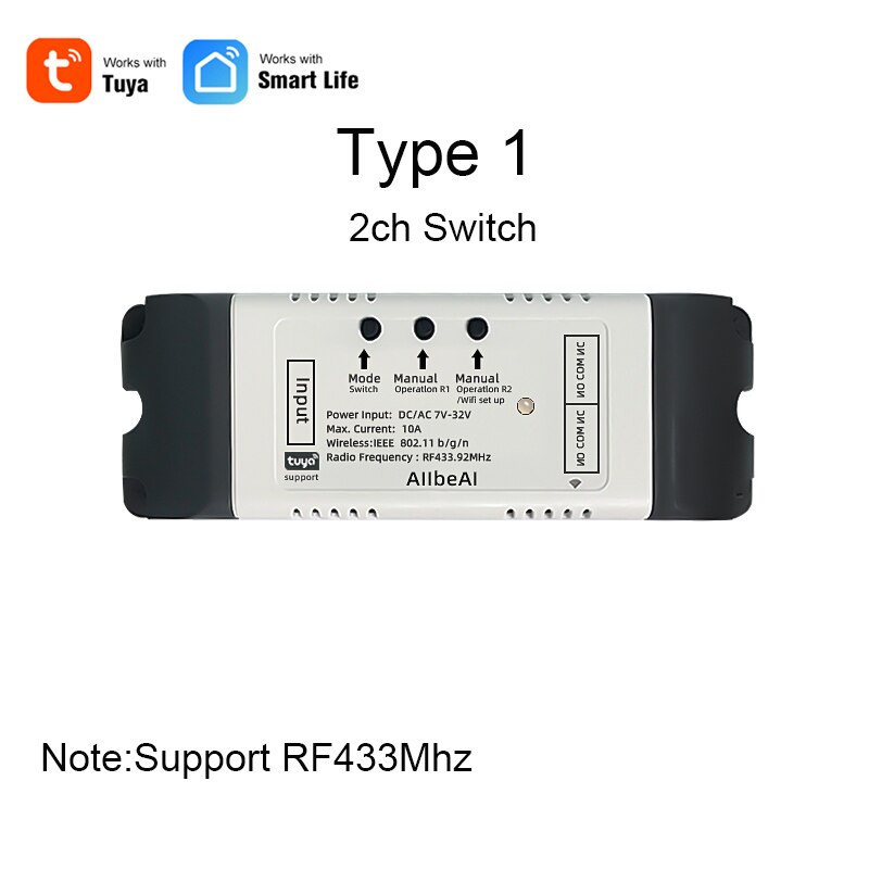 2CH Tuya Wireless Switch,WiFi Switch Module,Smart life APP,Remote Control,DIY Smart Home,2Gang Relay,work with Alexa Google Home: Type 1