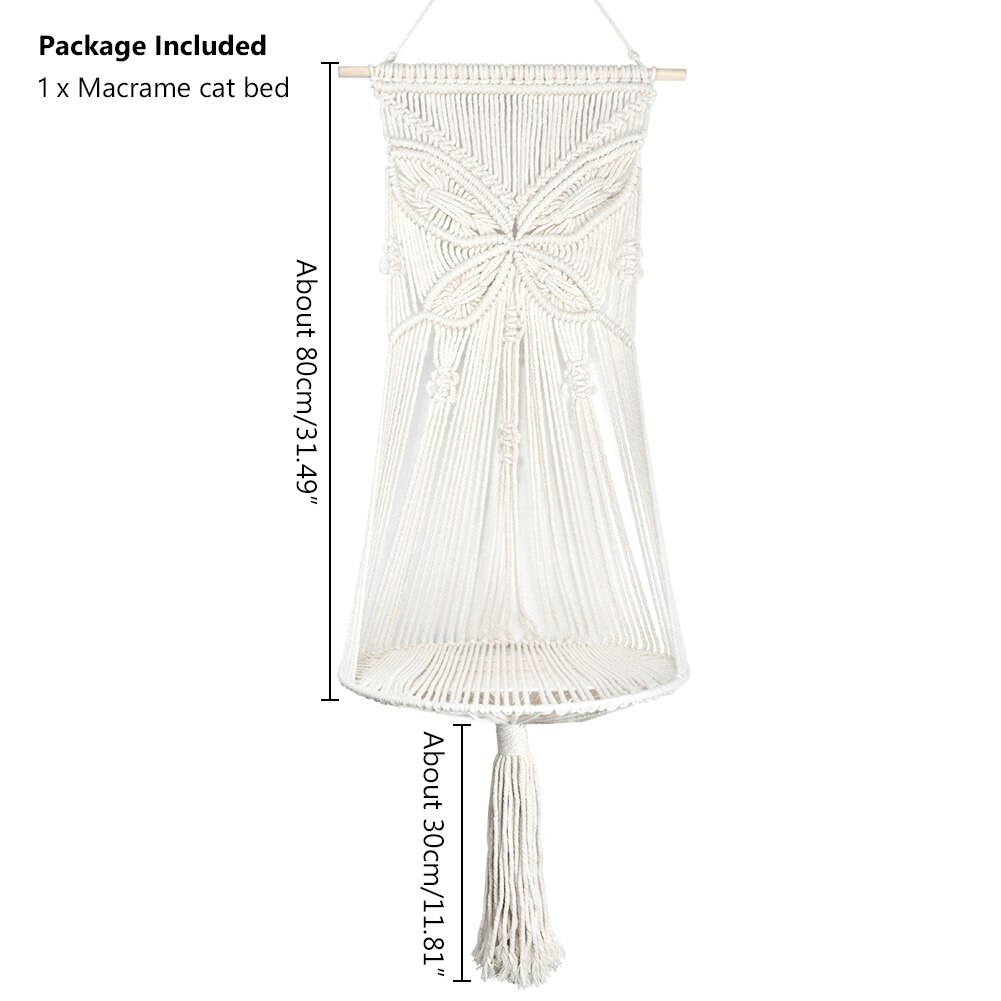 Hamac pour chat, panier suspendu tissé à la main avec tapis en macramé, lit-balançoire, maison pour animaux de compagnie, bohème, maison pour animaux de compagnie: B