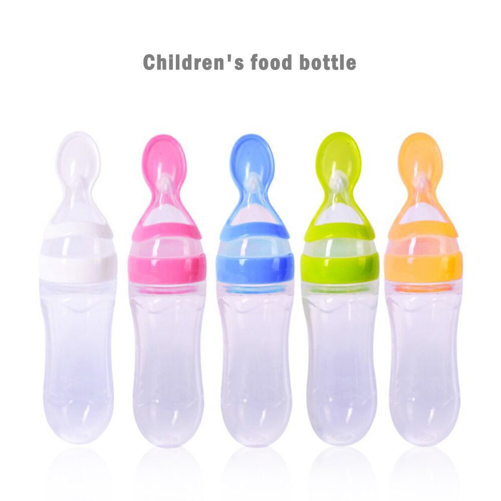 Veilig Nuttig Siliconen Baby Fles Met Lepel Voedingssupplement Rijstgraangewas Flessen Squeeze Lepel Melk Zuigfles Cup