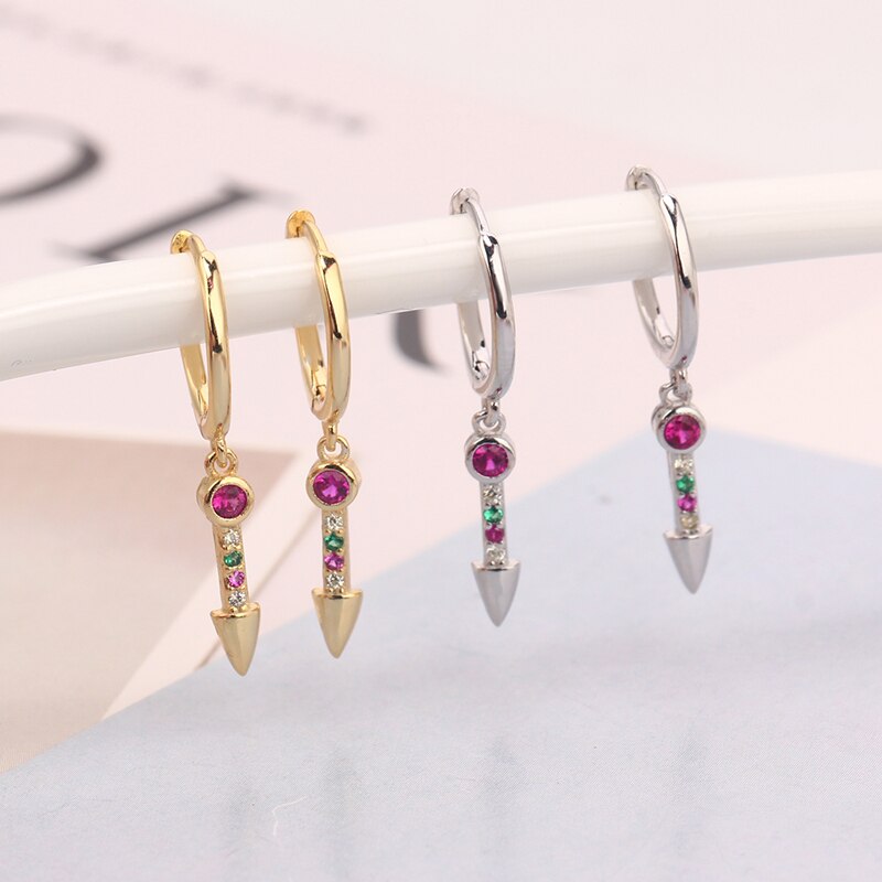 Goud Zilver Kleur Kleurrijke Regenboog Cz Liefde Earring Voor Vrouwen Mode-sieraden Voor Europese Piercing Hoop Earring Pendientes