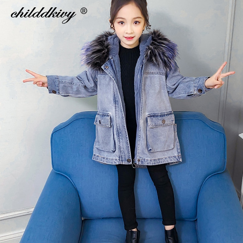 2 Stuks Meisjes Denim Jas Jas Kinderen Jas Uitloper Winter Mode Dikker Fluwelen Jas Voor Jongens Baby Meisje kleding 3-10Y