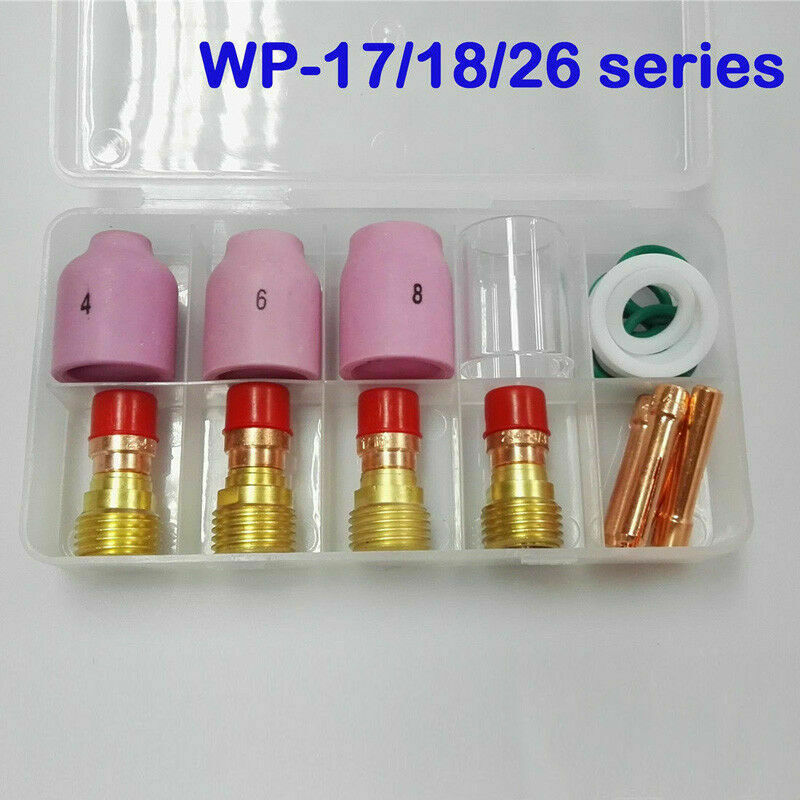 18 * Tig Stubby Gas Lens Keramische Nozzle + Warmte Cup WP17/18/26 2.4Mm Gereedschap Levert Lastoorts spantangen Gas Len Lassen Accessoire