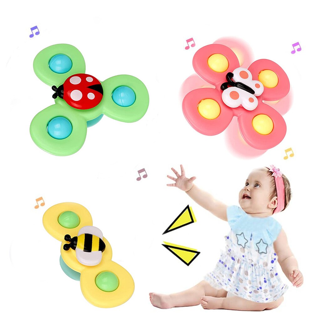 3pcs Cartoon Insect Rotating Rattle Baby Toys For 0-12 Months ABS Fidget Spinner Toys Educational Interactive Toys For Children