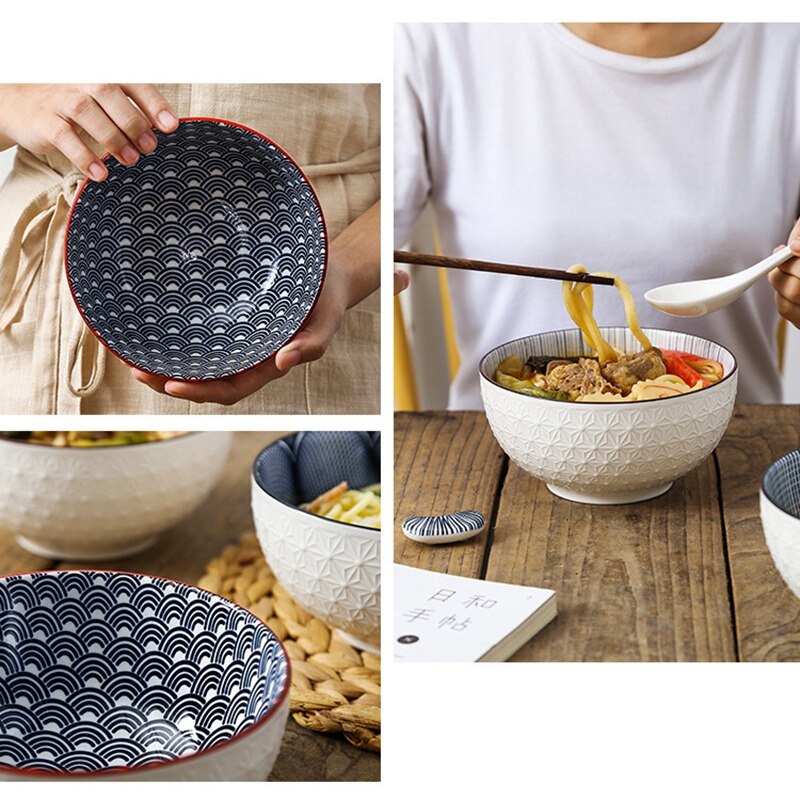 Nordic Stijl 6Inch Servies Kommen Keramische Thuis Handgeschilderde Instant Noodle Soep Restaurant Eenvoudige Creatieve Reliëf Ramen Kom