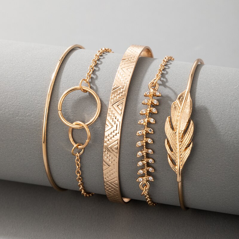 Docona-Conjunto de pulseras de aleación de Metal multicapa para mujer, brazalete bohemio de cristal y piedra media luna, corazón, hoja de árbol, joyería de boda, 9 estilos: 17285-2