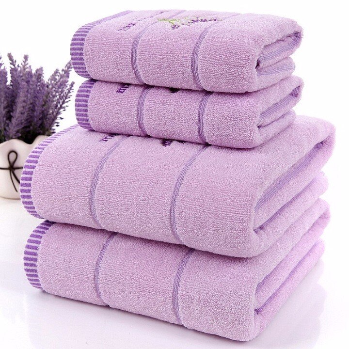 Lavendel Paars Witte Badstof Katoenen Handdoek Set Serviette De Bain 1Pc Kleine Haar Gezicht Handdoek 1Pc grote Badhanddoek Badkamer: Purple Towel Set