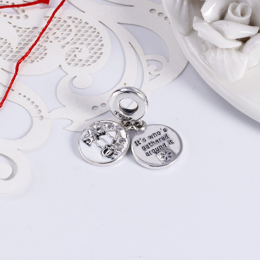 Genuine 925 Sterling Silver Bead Perfect Christmas Dangle Charm, Clear & White Enamel Fit Pan Necklace & Bracelet Jewelry