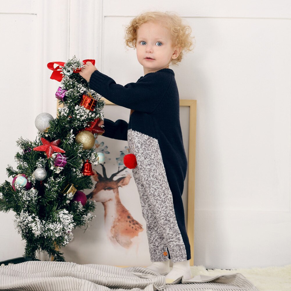 Jongens Meisjes Kerst Rompertjes Rendier Gebreide Ronde Kraag Vest Jumpsuits Baby Jaar Kostuum Kid Warme Wollen Kleding 0-2Y