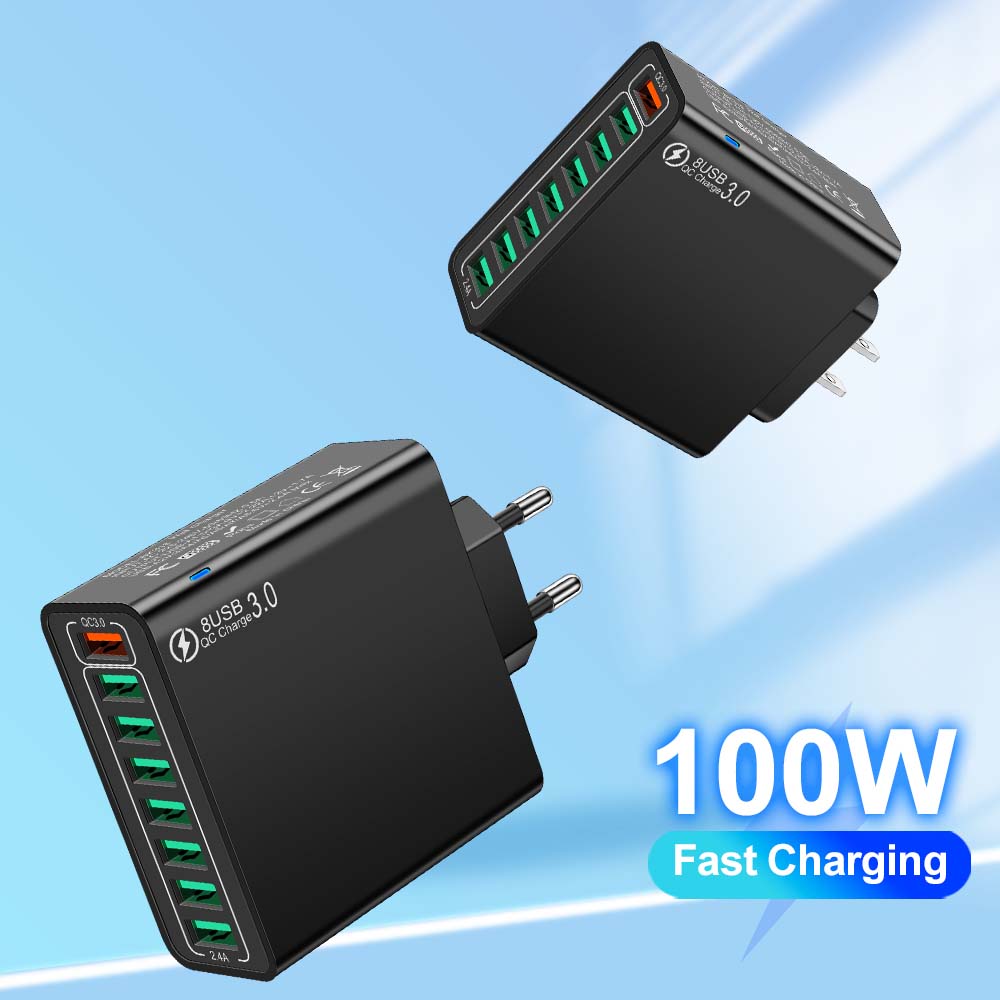 Total 100W 8 Ports charge rapide USB chargeur mural QC3.0 adaptateur de téléphone Portable Portable pour iPhone Huawei Samsung Xiaomi
