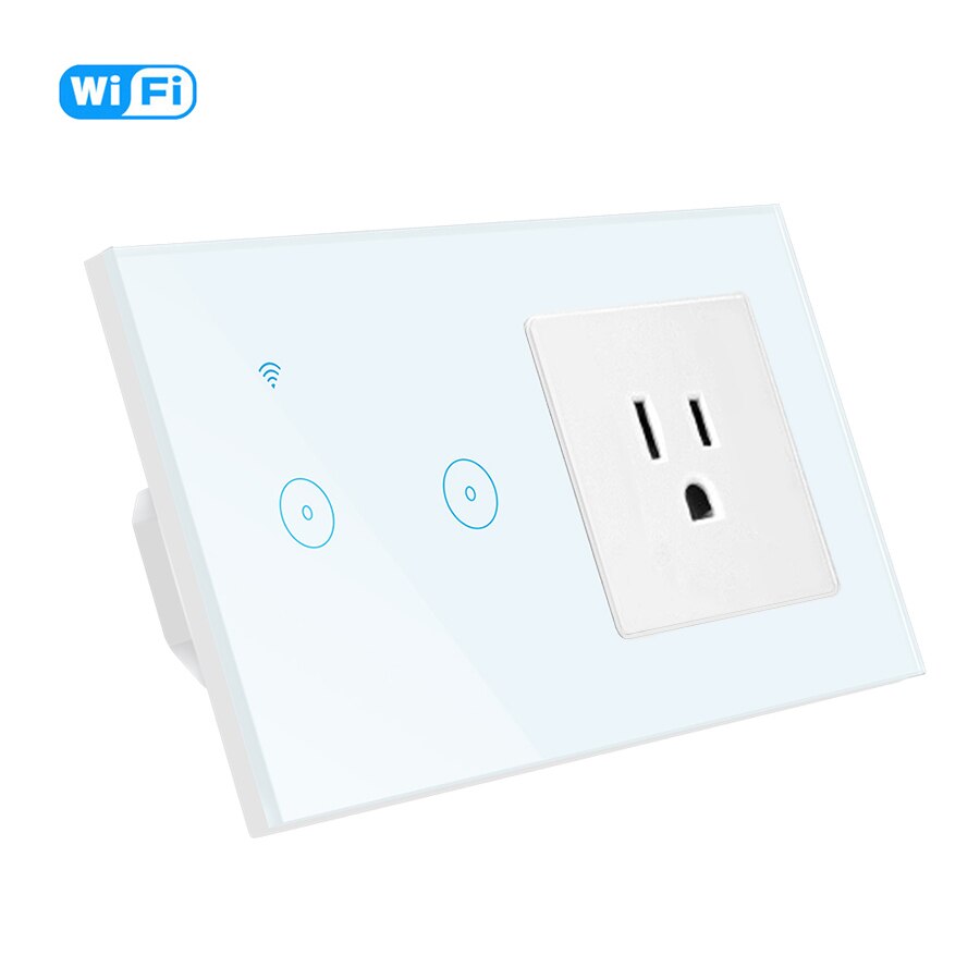 Tuya Smart Life Electrical Socket and Switch WiFi LED Light Touch Wall Switch 3 gang and US Socket Compatible Alexa Google Home: White 2 Gang
