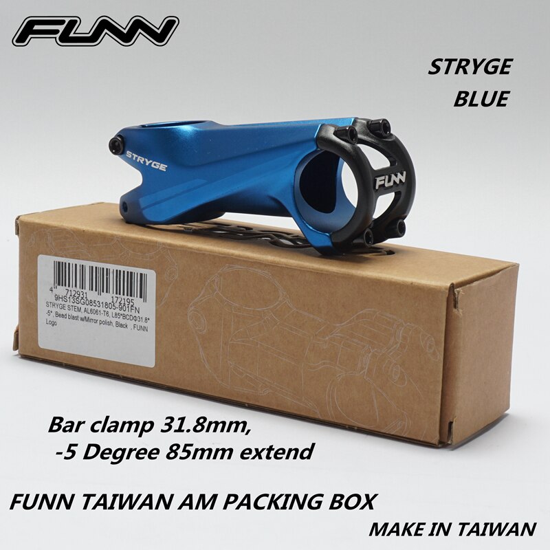 FUNN STRYGE – tige de vélo forgée en 3D XC Enduro, Tube de direction 31.8 °, 28.6mm, 85mm: -5 Degree 85mm Blue