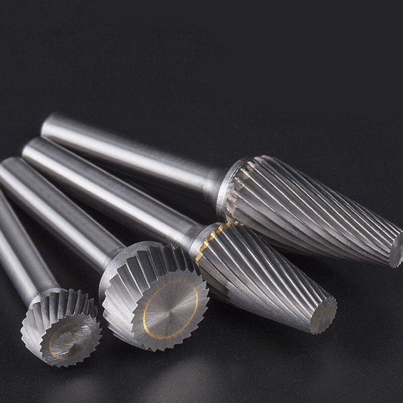 Conical Flat Head Hard Tungsten Steel Wood Carving Tool Grinding Head Milling Cutter S-shaped Rotating Cutter Single Slot
