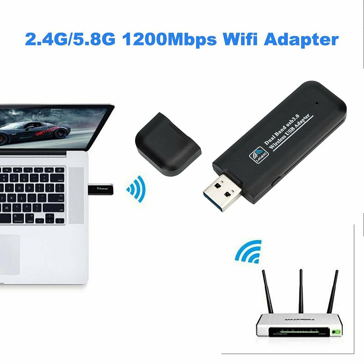Dual Band 5GHz/2.4GHz AC 1200Mbps USB WiFi Dongle USB Wireless LAN Adapter