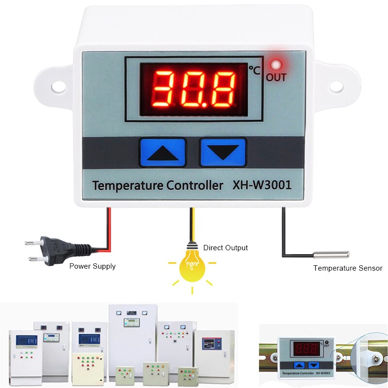 10A 12V 24V 110V 220VAC Digital LED Temperature Controller XH-W3001 For Incubator Cooling Heating Switch Thermostat NTC Sensor