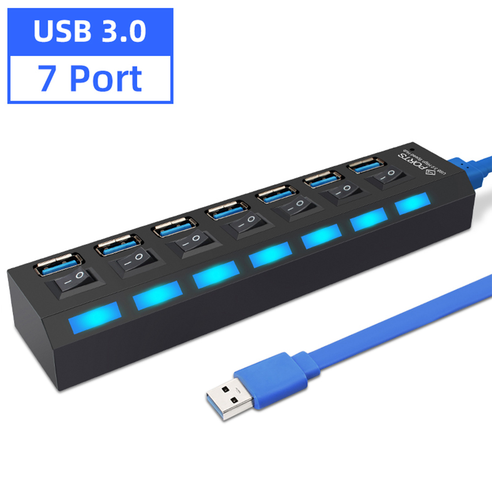 USB 3.0 HUB USB Splitter Multi Usb 3 0 Hub Several Ports with Switch Power Supply Adapter Multiple Usb 2.0 Extender Hab for Pc: USB 3.0 7 Port
