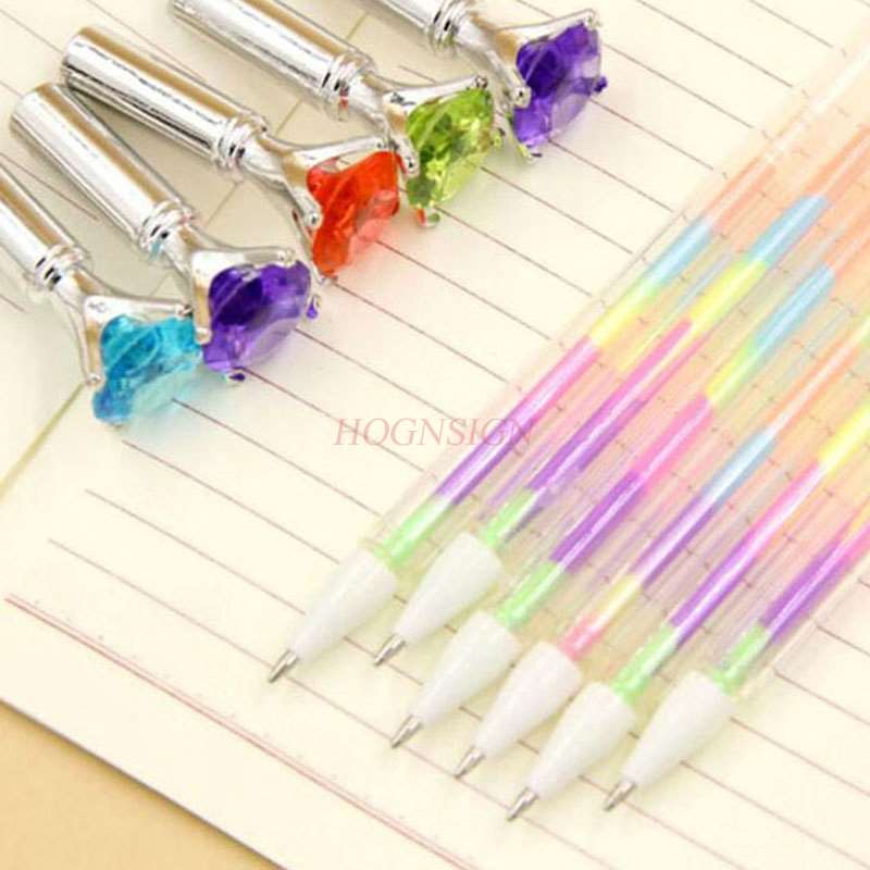 6Pcs Creatief Plezier Fantasy Regenboog Pen 6 Kleur Water Krijt Highlighter Kleur Pen Prachtige Diamanten Hoofd Gel Pen
