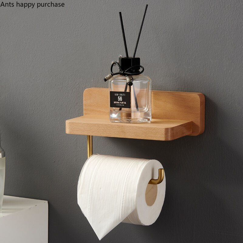 Toiletrolhouder Messing Hout Tissue Houder Plank Tissue Doos Toiletpapier Houders Muur Gemonteerde Papieren Handdoek Houders Tissue rack