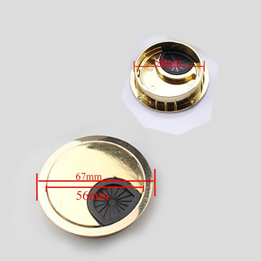 2PCS 60mm Golden Zinc Alloy Computer Desk Table Grommet Cable Tidy Port Surface Wire Hole Cover