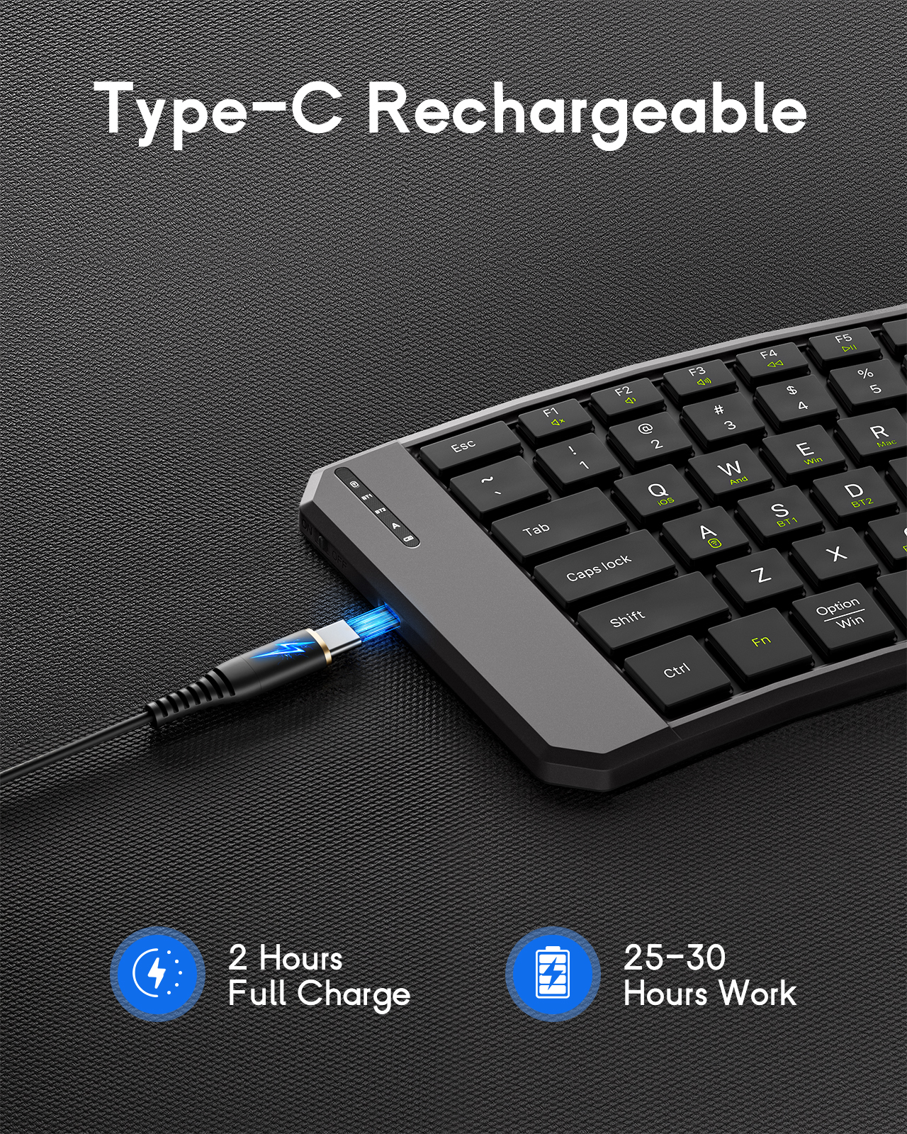 MoKo Foldable Bluetooth Keyboard,Ergonomic Keyboard with Bluetooth Connection 2.4G Wireless Connection for iOS/Android/Windows